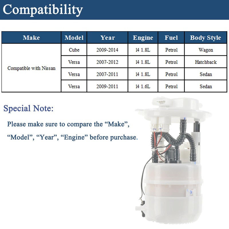 YHTAUTO Electric Fuel Pump with Sending Unit Compatible with Nissan Cube 2009-2014 Versa 2007-2012 l4 1.8L 1.6L - Image 3